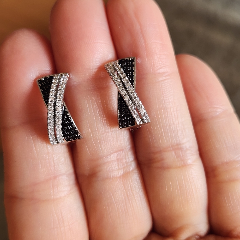 New 925 Silver Onyx Diamond  Hoop Earrings for Women